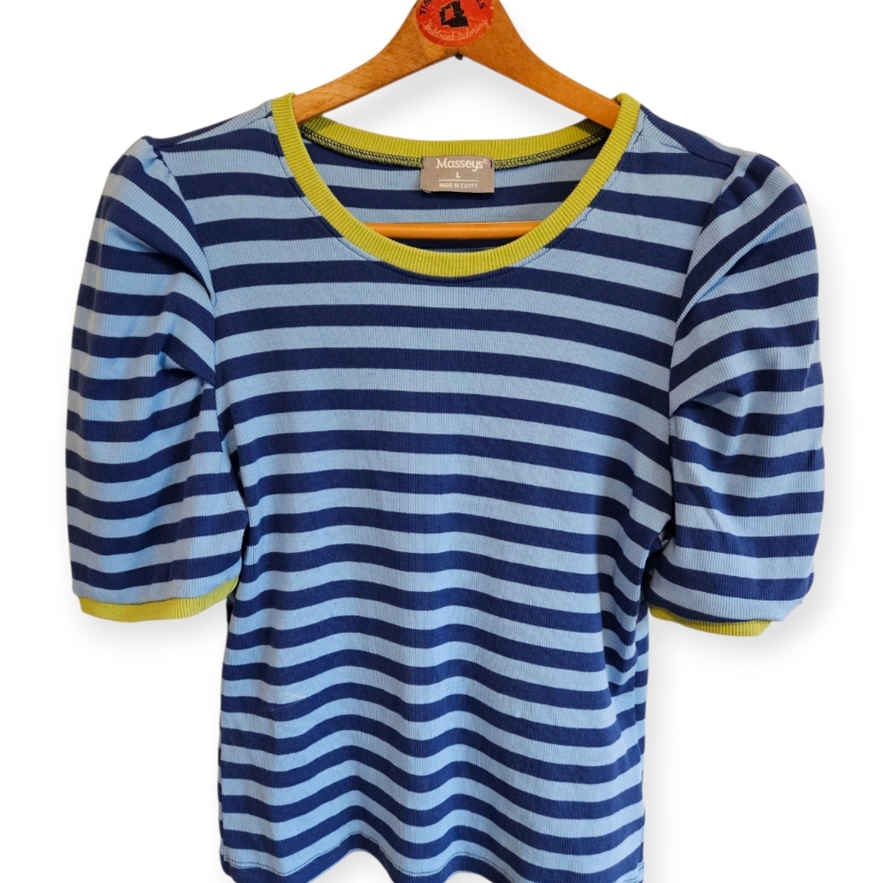Masseys  Blue Striped Top Size Large.
